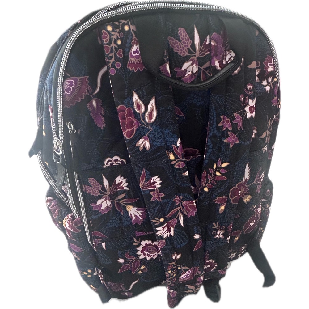 Vera Bradley XL Campus Backpack Women Black Felicity Floral Excellent Quilted - Picture 2 of 16